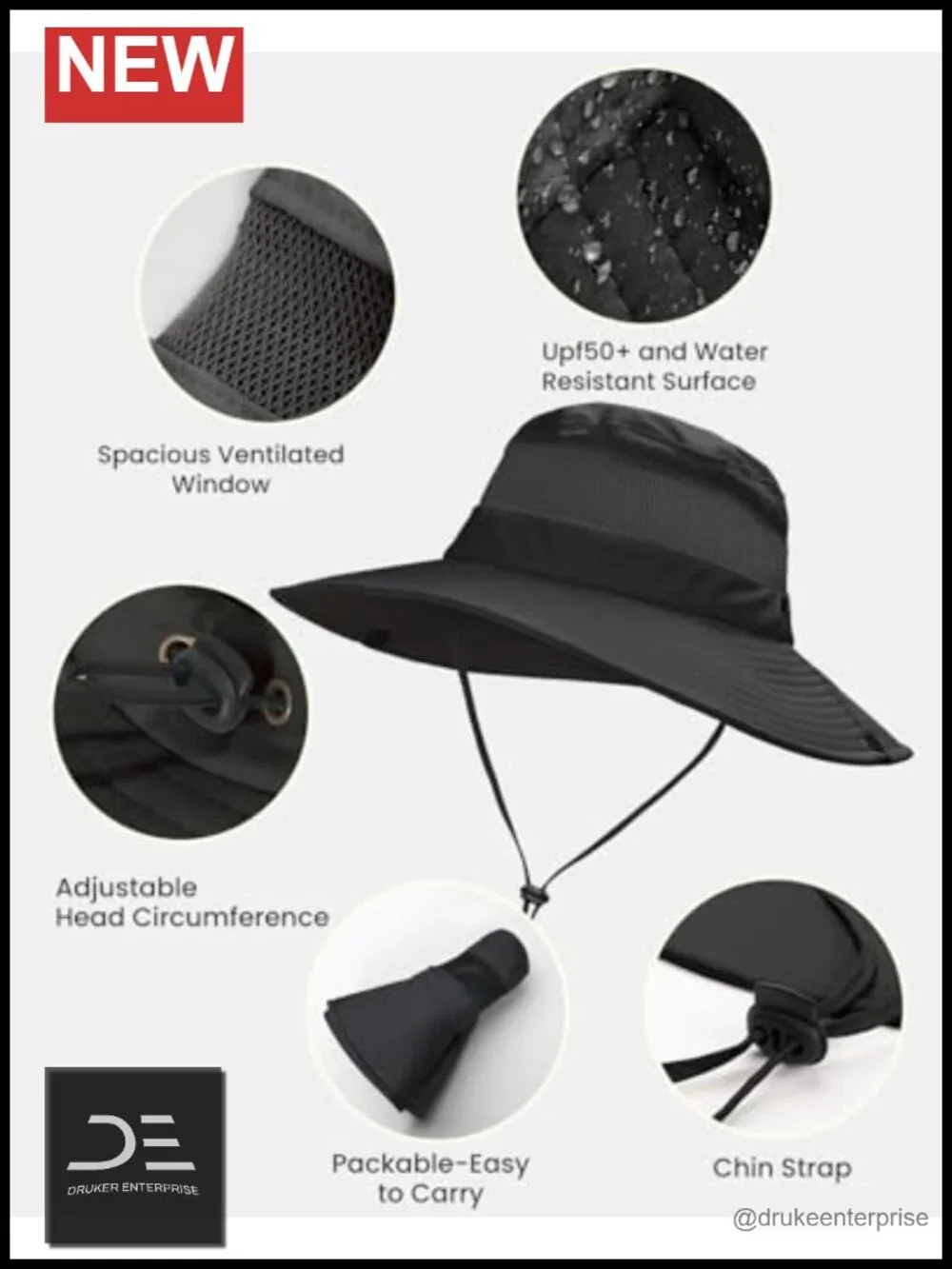 Bucket Hat with High Ponytail Opening, UPF 50+ Sun Protection, Waterproof,